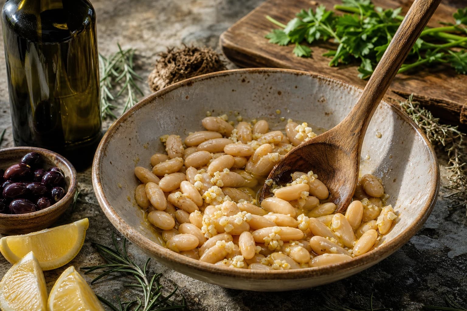 Etape 2 : Préparer les haricots cannellini et la vinaigrette — Salade thon, haricots blancs & tomates