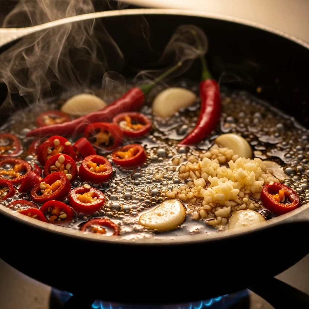 Etape 2 : Cuire la base aromatique — Sauce pimentée asiatique maison