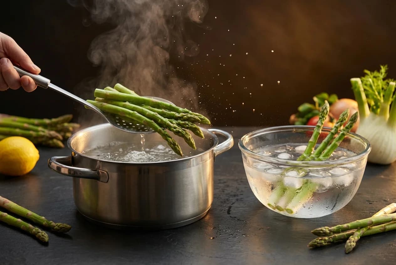 Etape 2 : Blanchir les asperges al dente — Saumon poêlé, asperges & fenouil