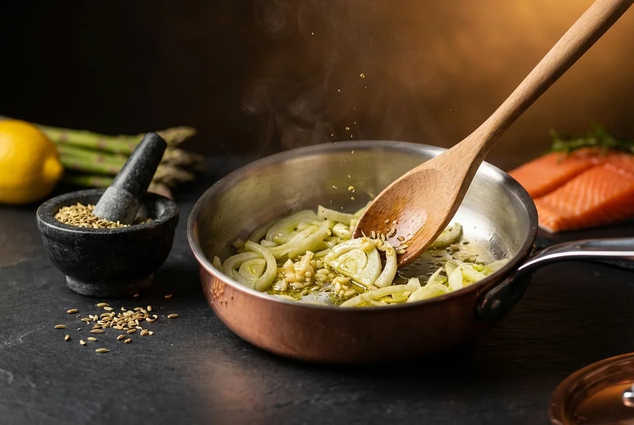 Etape 3 : Préparer la sauce citron-fenouil — Saumon poêlé, asperges & fenouil