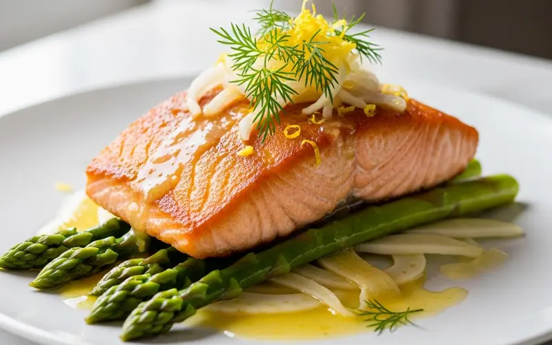 Saumon poêlé, asperges & fenouil