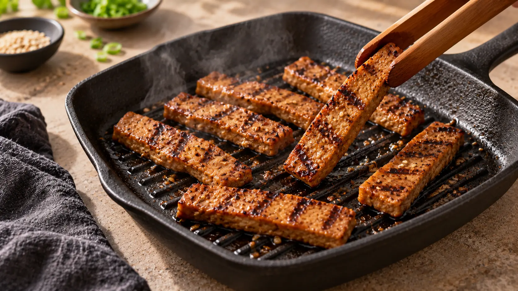 Etape 2 : Griller le seitan — Seitan grillé légumes sauce soja allégée
