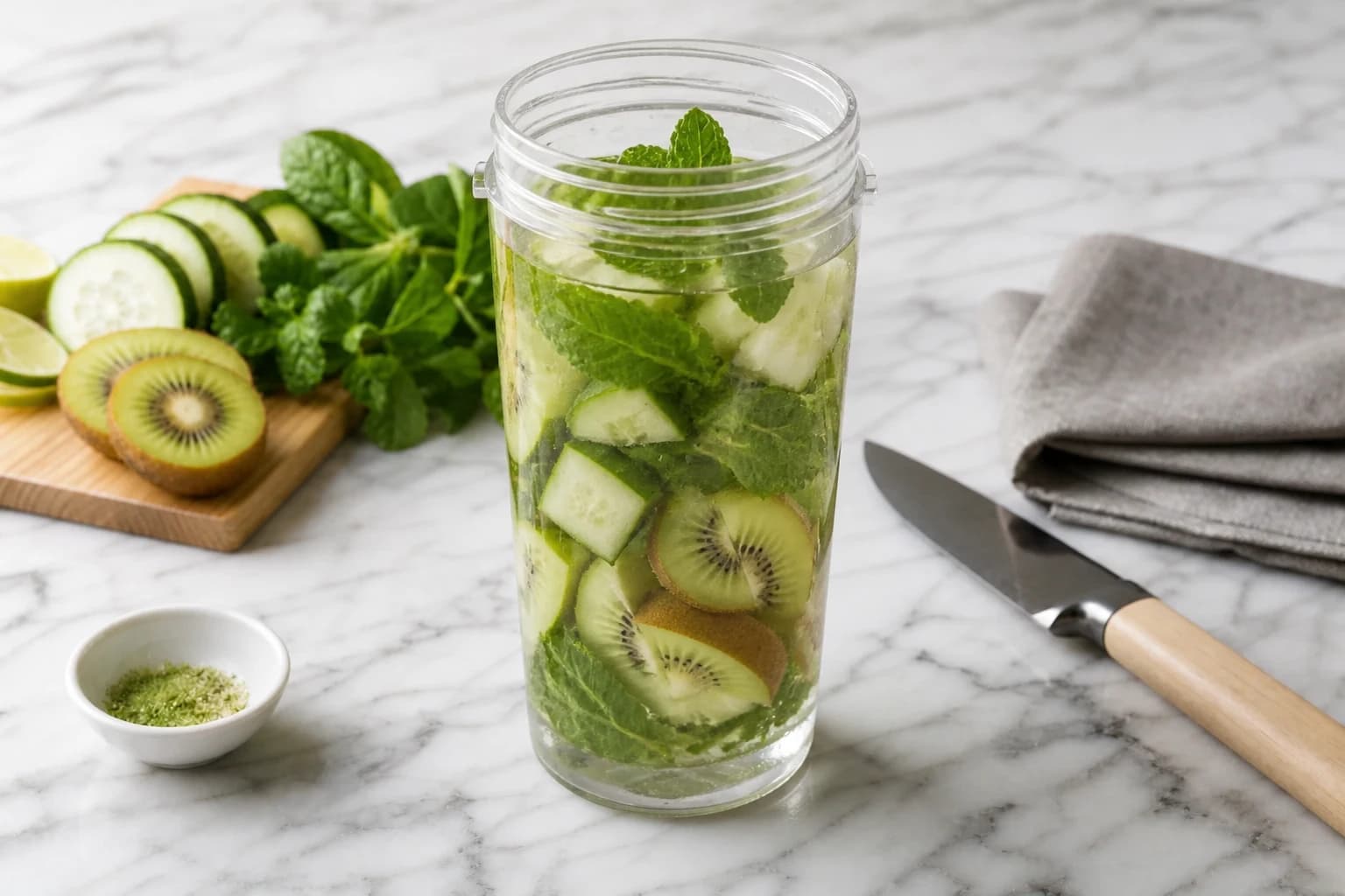 Etape 2 : Mixer la base concombre-kiwi — Smoothie concombre-kiwi : glow vert givré
