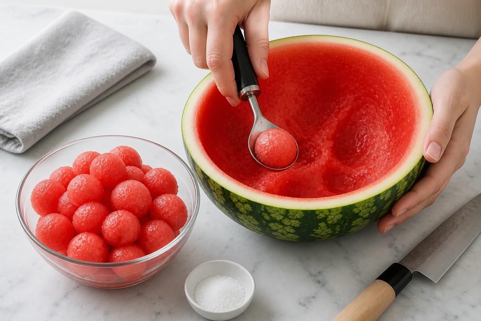 Etape 2 : Préparer la coque de service — Smoothie pastèque glacé : servi dans la pastèque