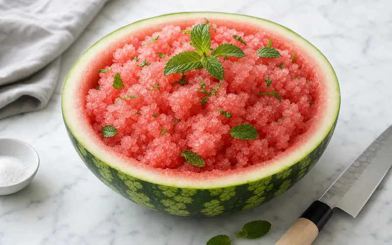 Smoothie pastèque glacé : servi dans la pastèque