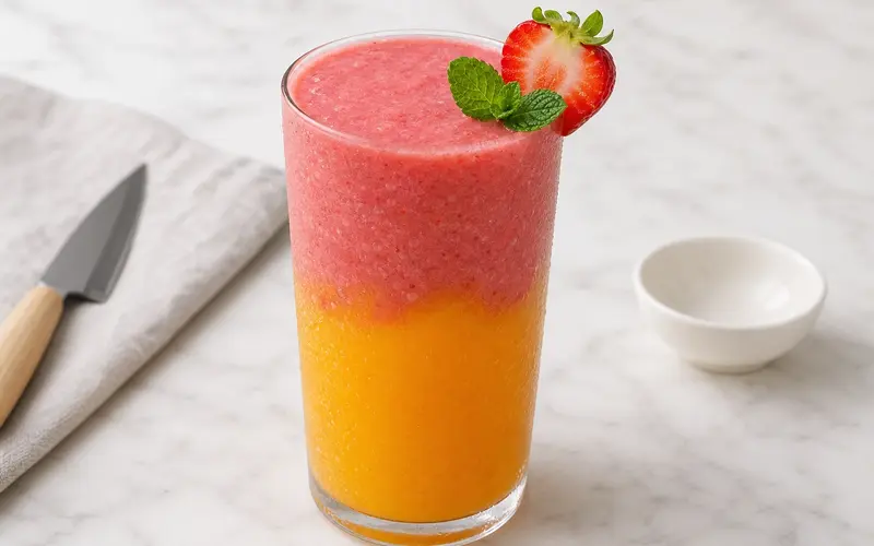 Smoothie sunrise mangue-fraise à 2 couches