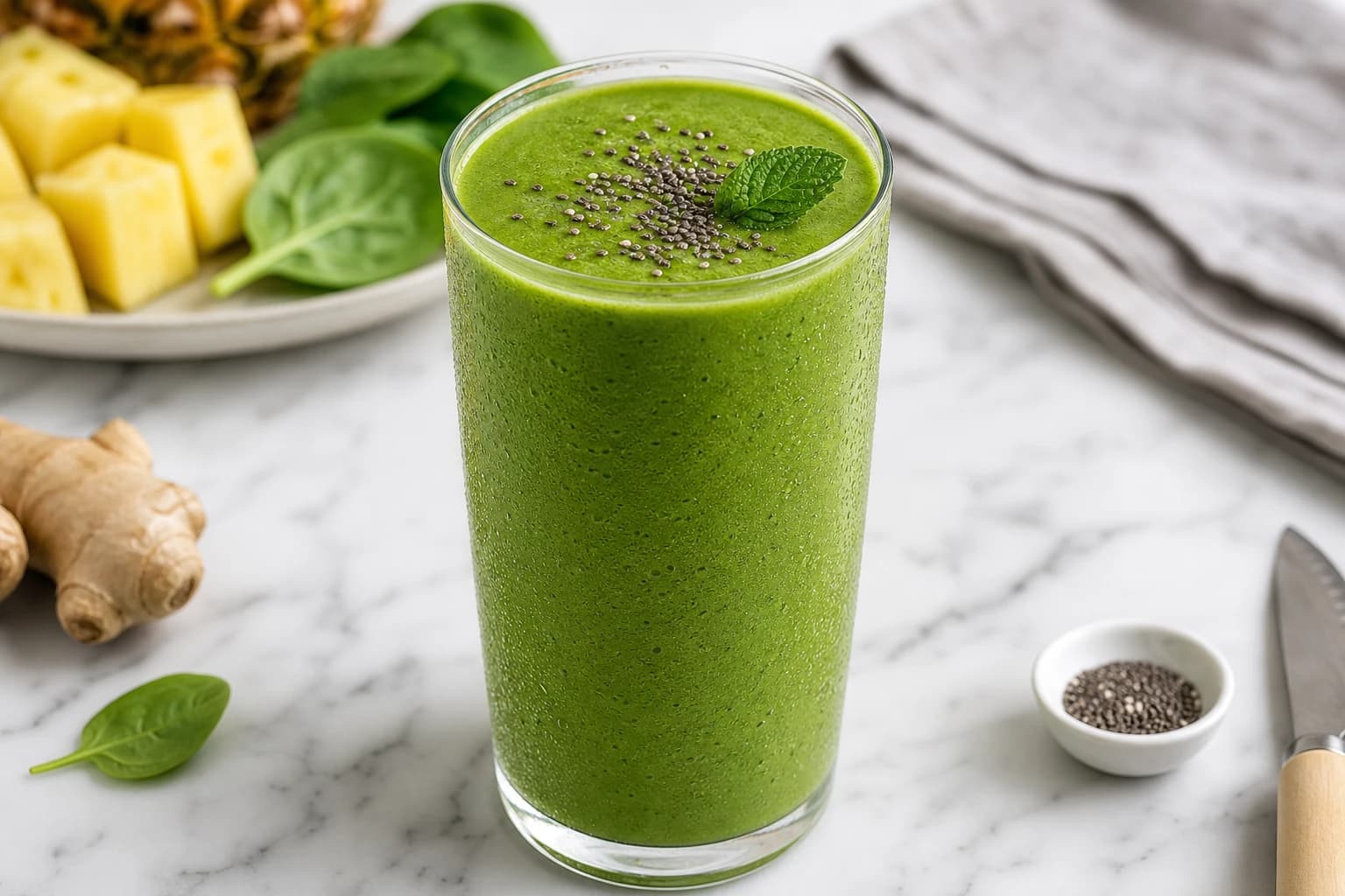Smoothie vert épinards ananas : crémeux et glacé