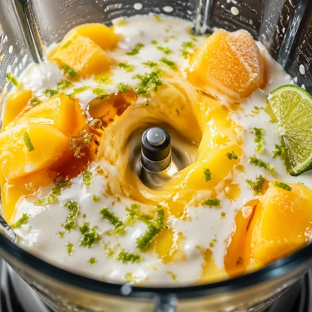 Étape 2 : Mixer — Sorbet mangue crémeux sans sorbetière