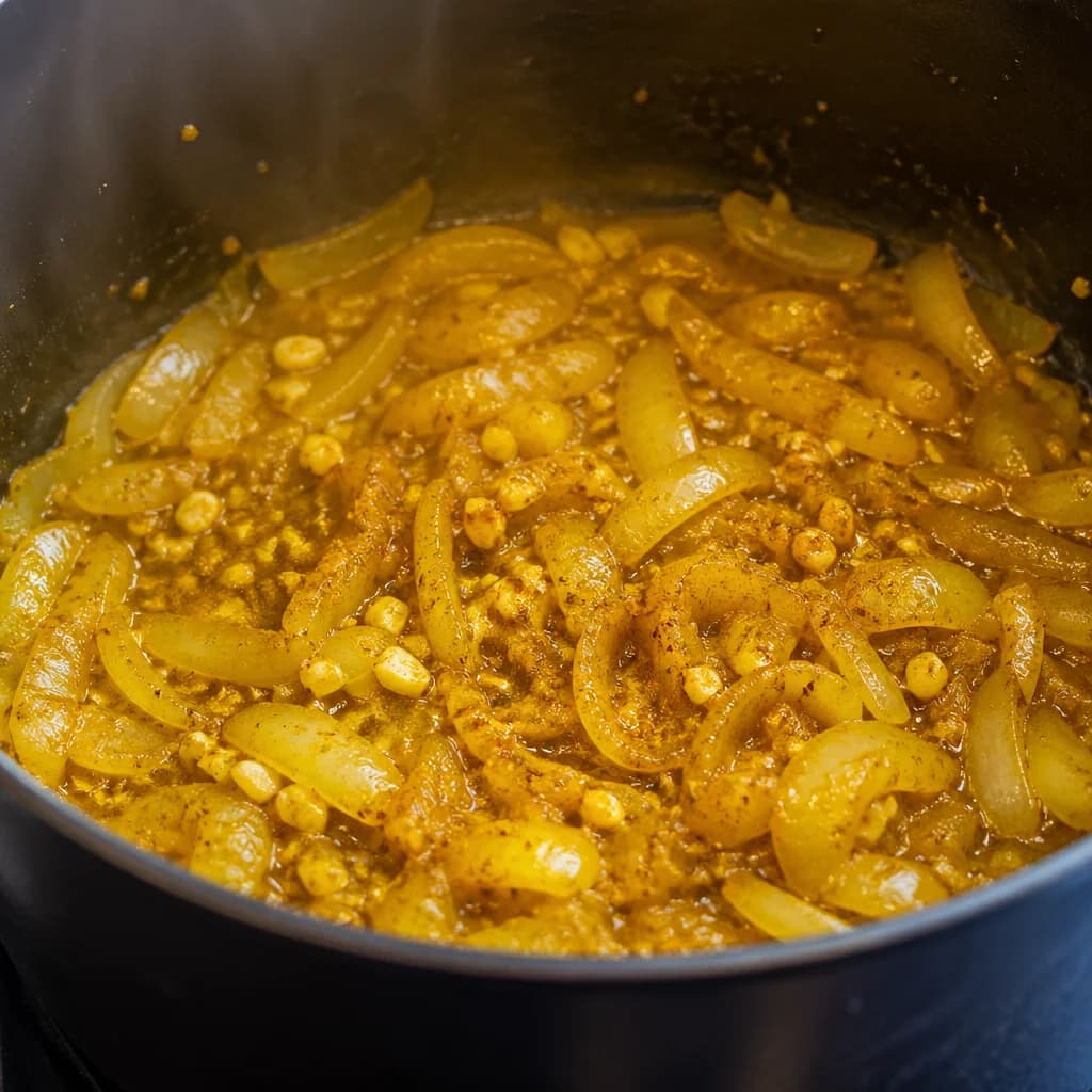 Étape 2 : Faire revenir les aromates — Velouté butternut, coco & curry