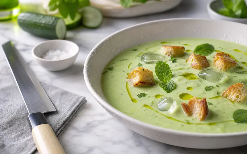 Soupe froide avocat, concombre & menthe