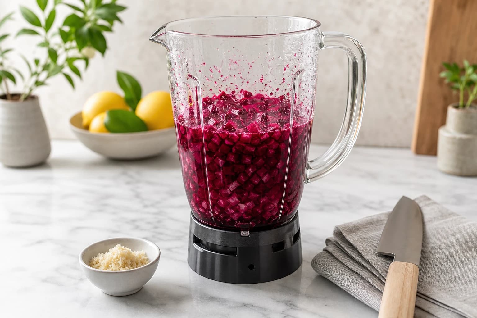 Etape 2 : Mixer la base betterave — Soupe froide betterave, yaourt & aneth