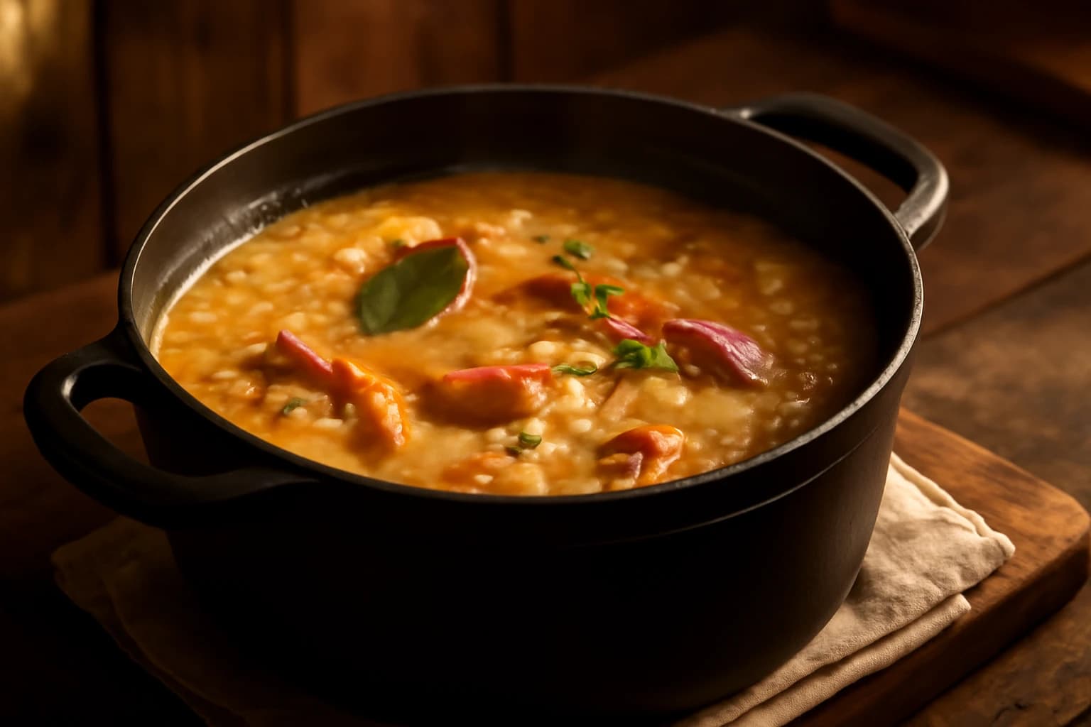 Etape 3 : Mijoter avec le bouillon — Soupe de pois cassés au jambon fumé