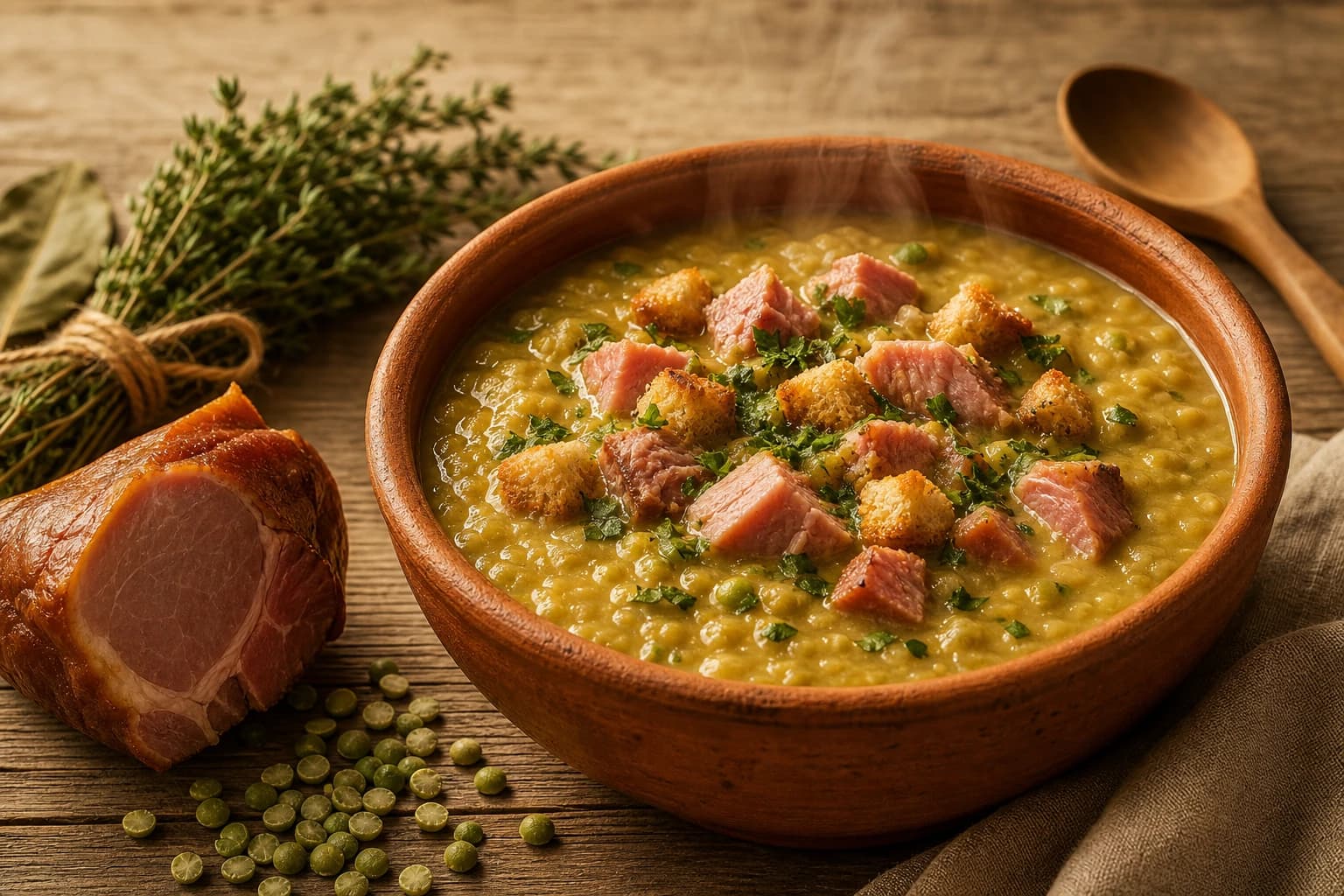 Soupe de pois cassés au jambon fumé