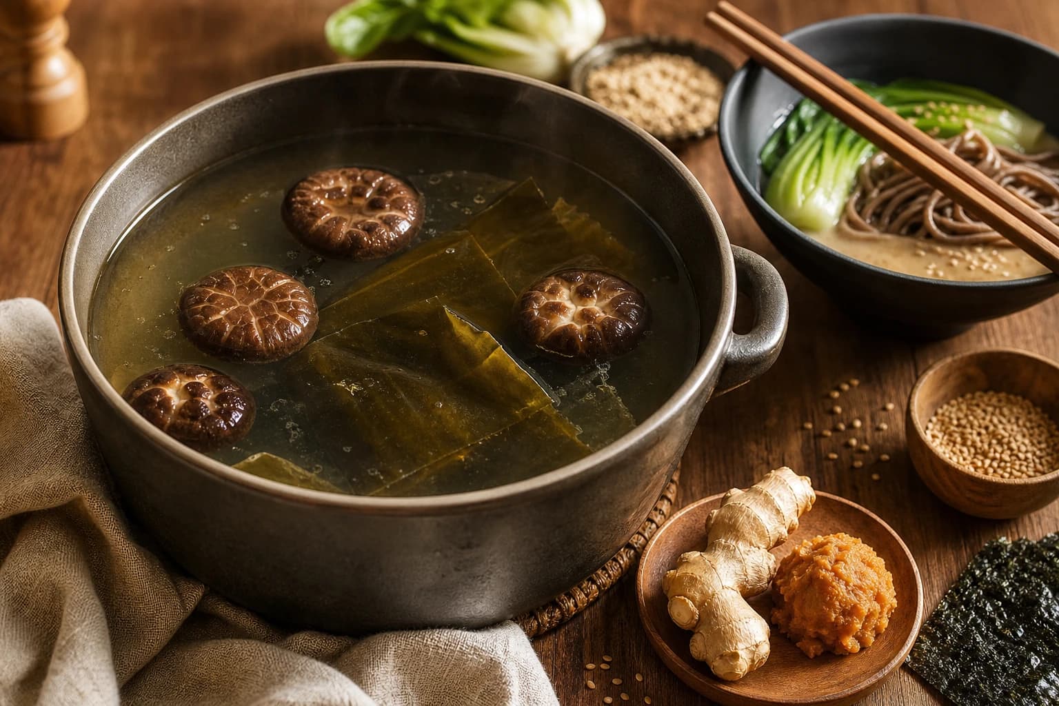 Etape 1 : Préparer le dashi vegan kombu shiitake — Ramen vegan miso & shiitake