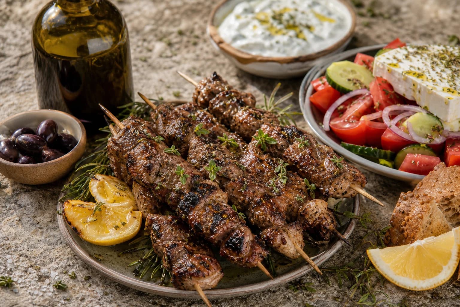 Souvlaki d'agneau : brochettes grecques marinées