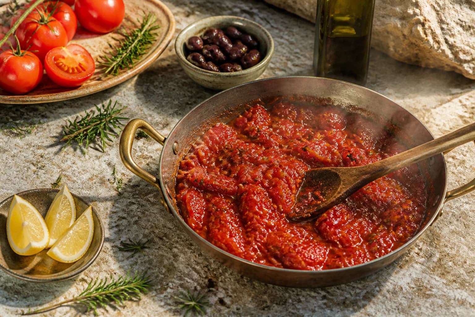 Etape 1 : Préparer la compote de tomates — Strapatsada grecque : oeufs brouillés à la feta et aux tomates