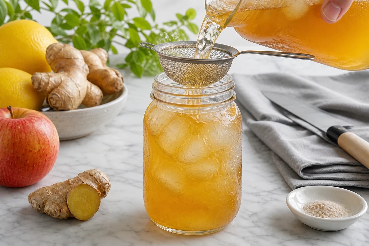 Etape 4 : Filtrer et servir bien frais — Switchel au vinaigre de cidre des fermiers