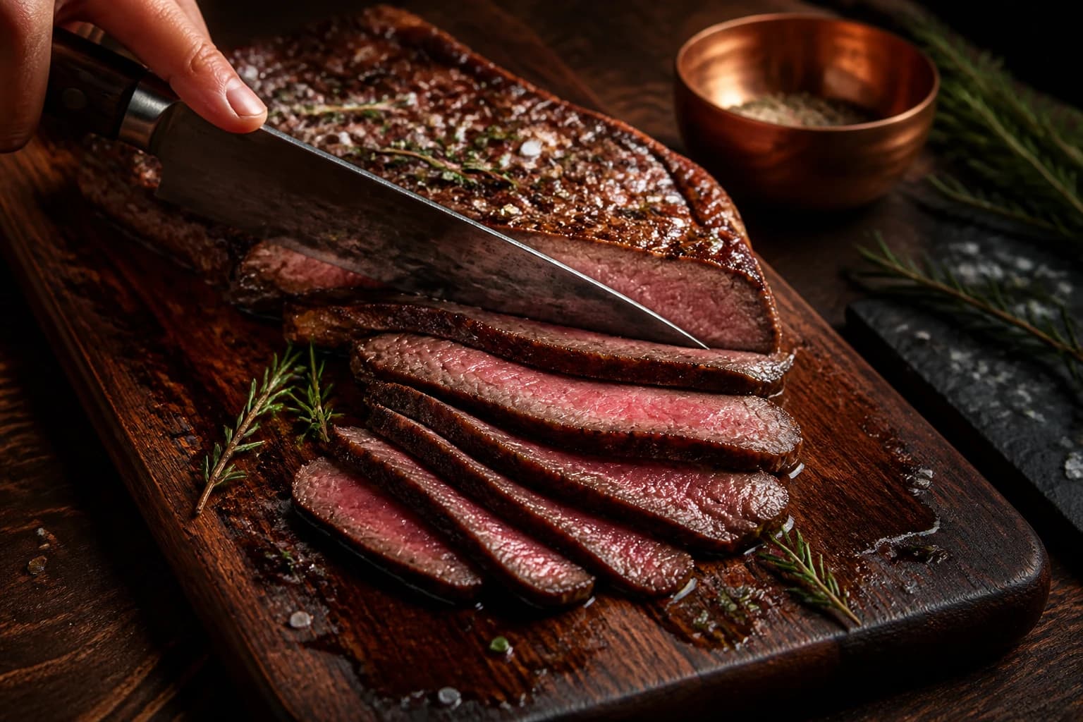 Etape 3 : Reposer puis trancher — Tagliata de bœuf à la roquette : tendre et fondante