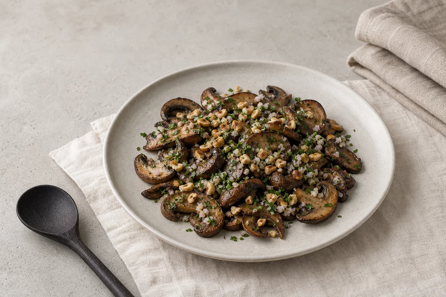 Étape 2 : Torrefier les noisettes et préparer l'assaisonnement — Tartare champignons, truffe & noisette
