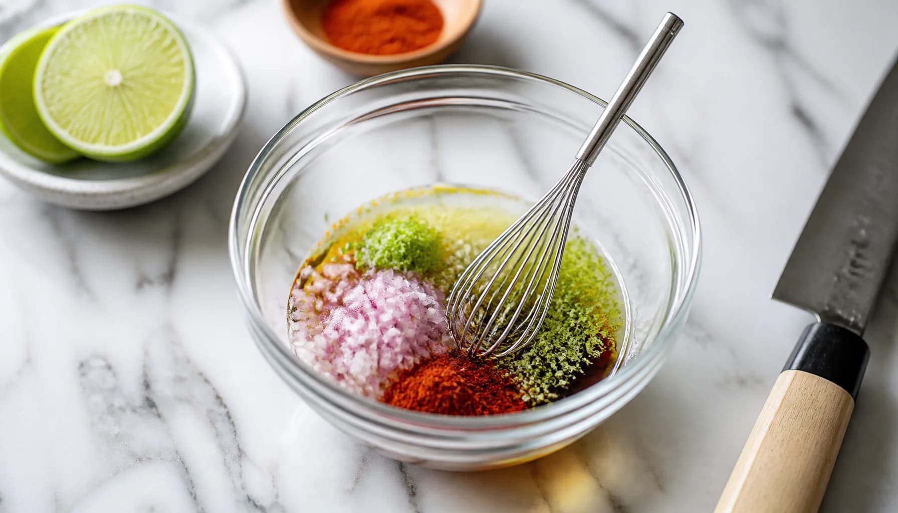 Etape 2 : Composer la vinaigrette piment d'Espelette — Tartare mangue, avocat & piment