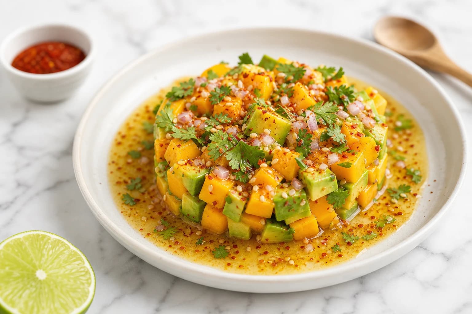 Tartare mangue, avocat & piment