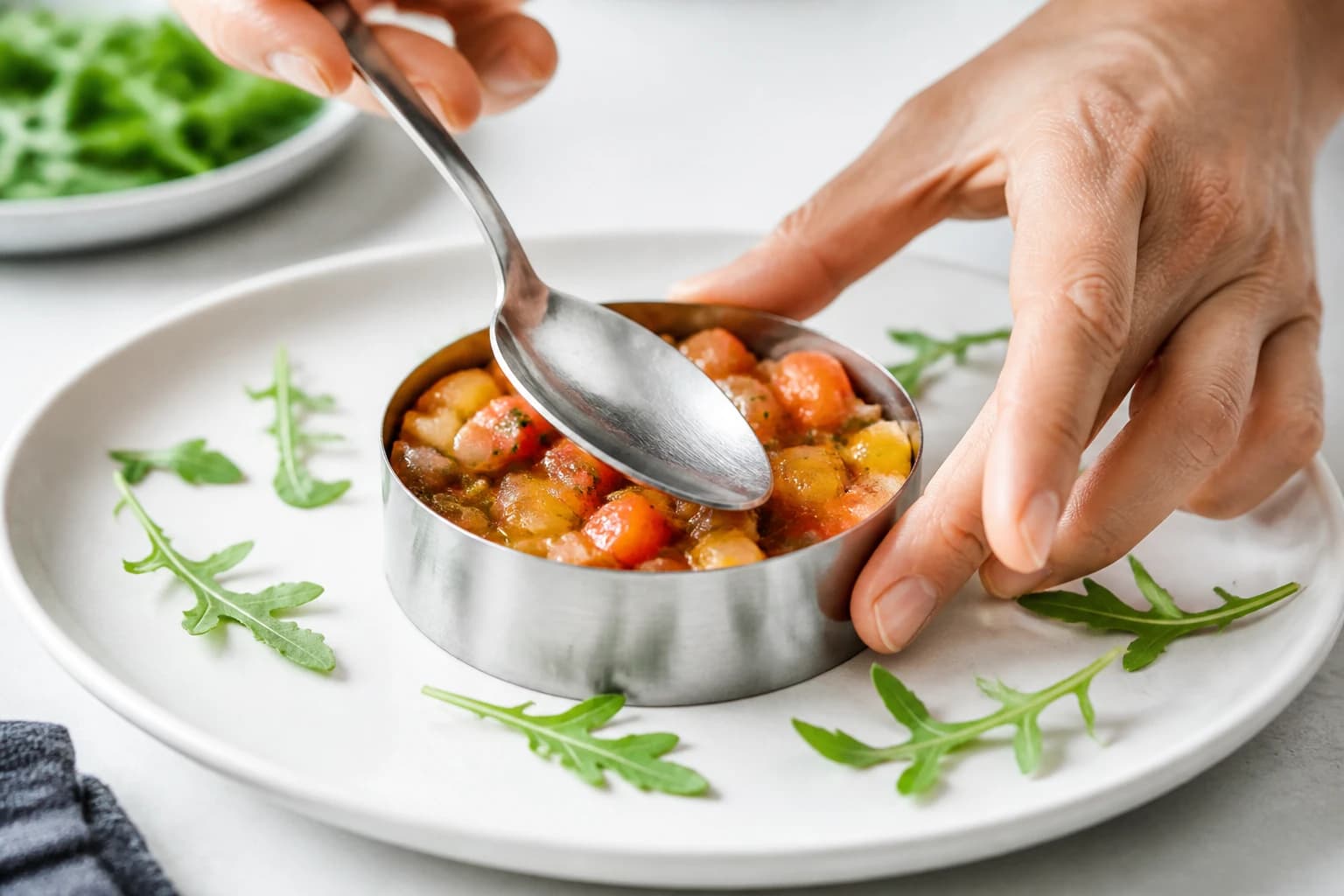 Etape 3 : Dresser le tartare en emporte-pièce — Tartare de tomates anciennes & burrata