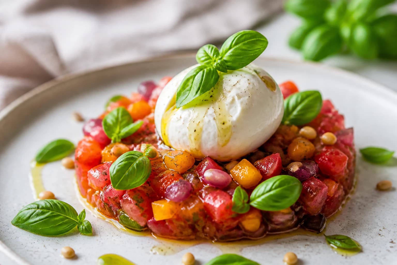 Tartare de tomates anciennes & burrata