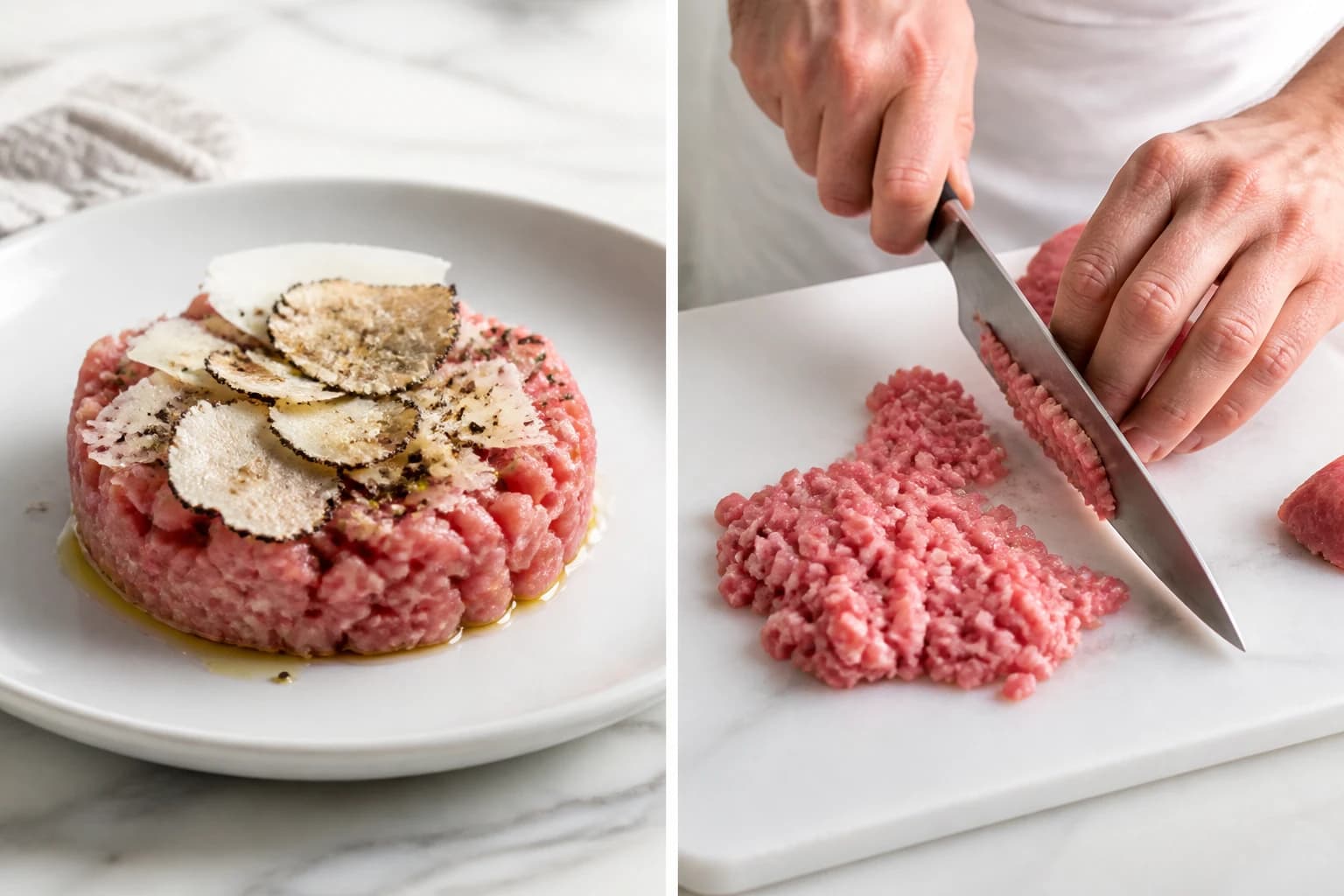 Etape 2 : Truffer et assaisonner — Tartare de veau, truffe & parmesan
