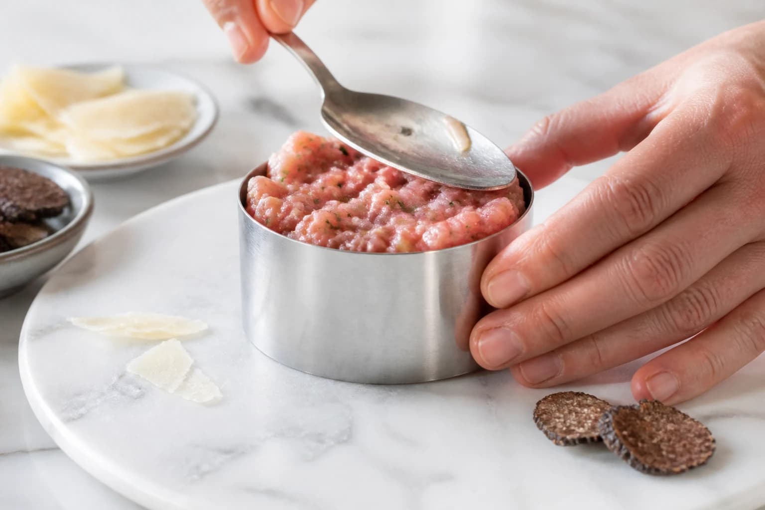 Etape 4 : Servir et accompagner — Tartare de veau, truffe & parmesan