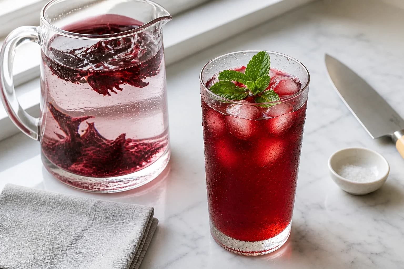 Etape 1 : Préparer l'infusion à froid — Thé glacé hibiscus : la recette éclatante
