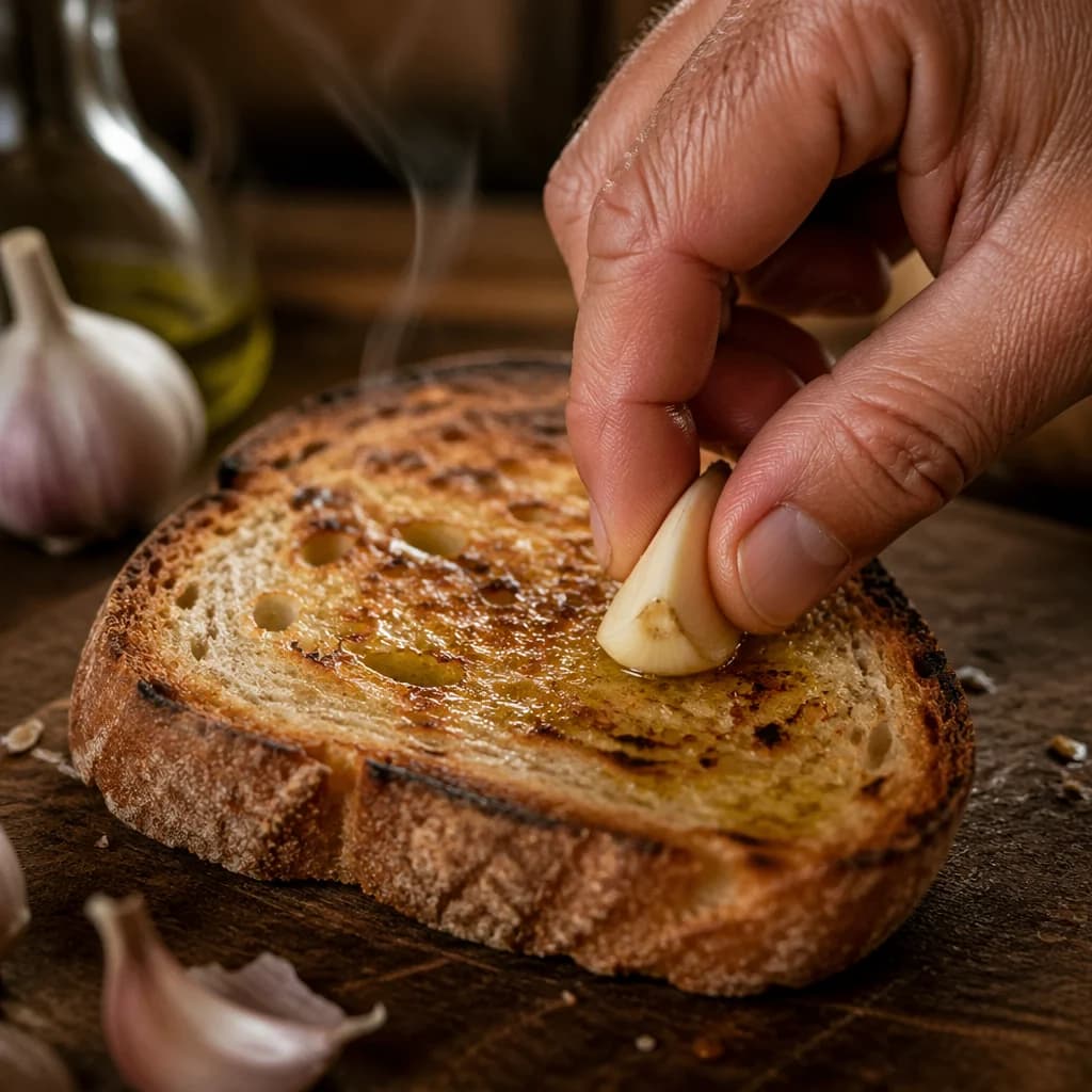 Étape 3 : Frotter à l'ail — Toasts italiens façon bruschetta