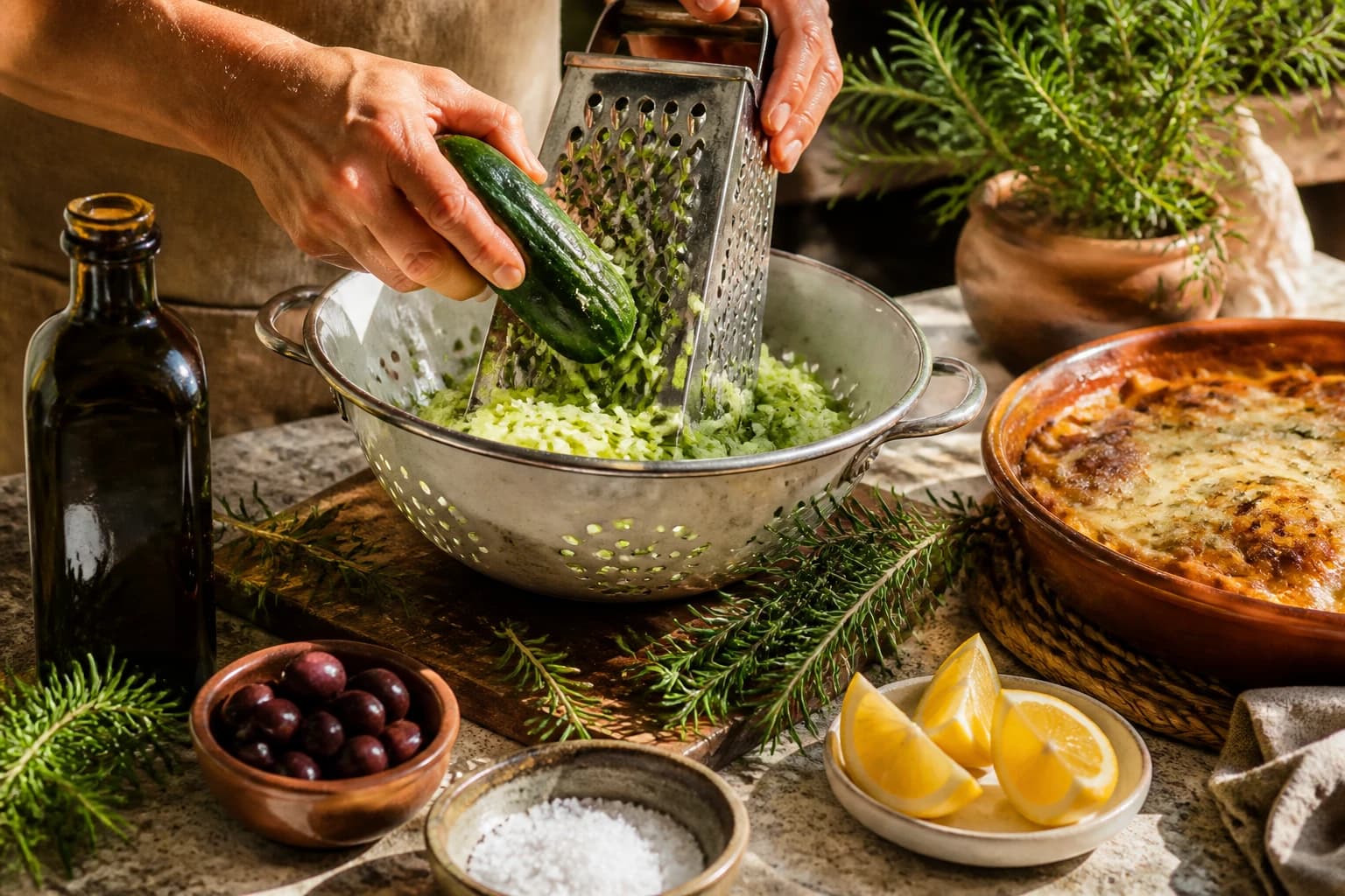 Etape 1 : Dégorger le concombre — Tzatziki maison au concombre frais