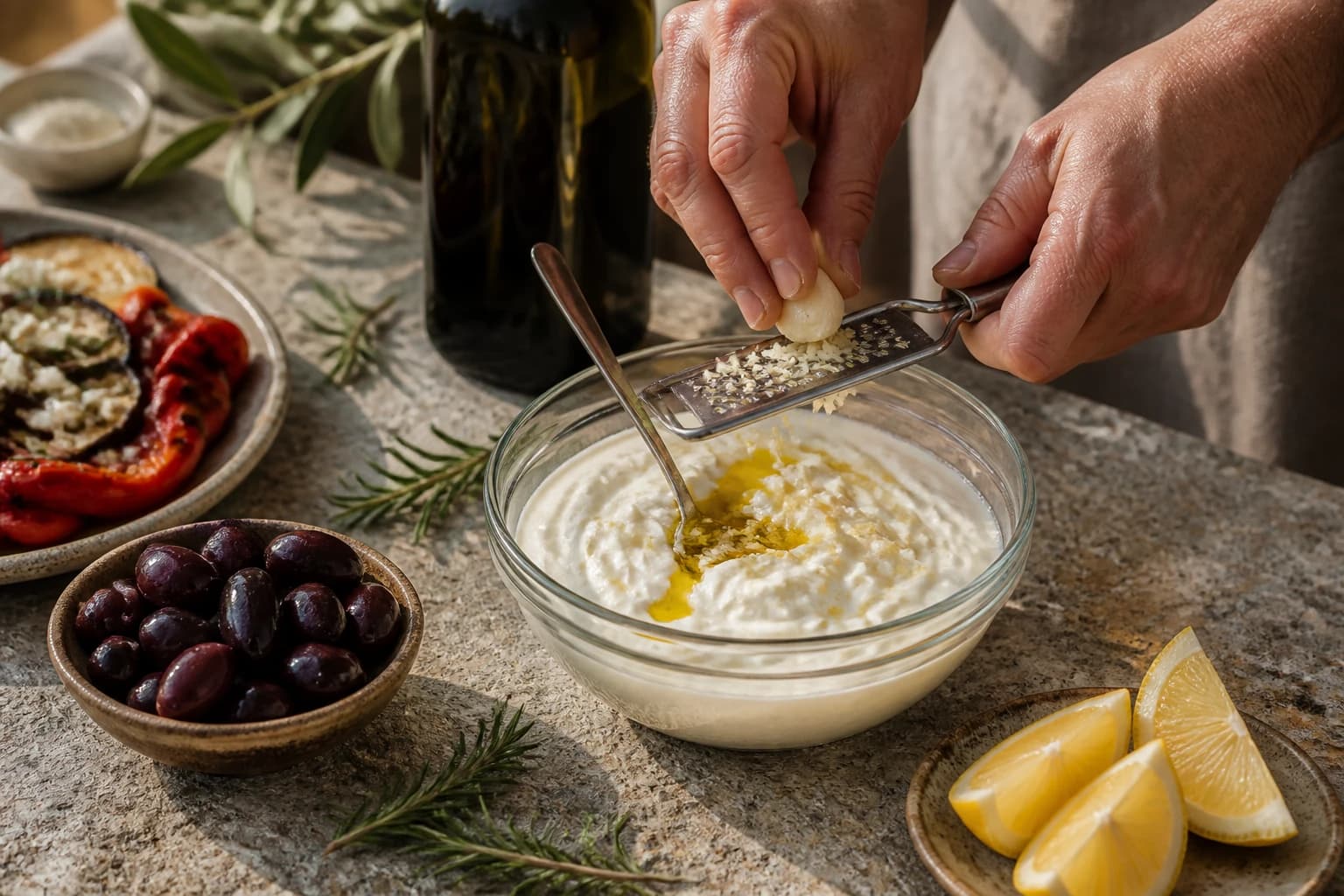 Etape 2 : Préparer la base de yaourt — Tzatziki maison au concombre frais