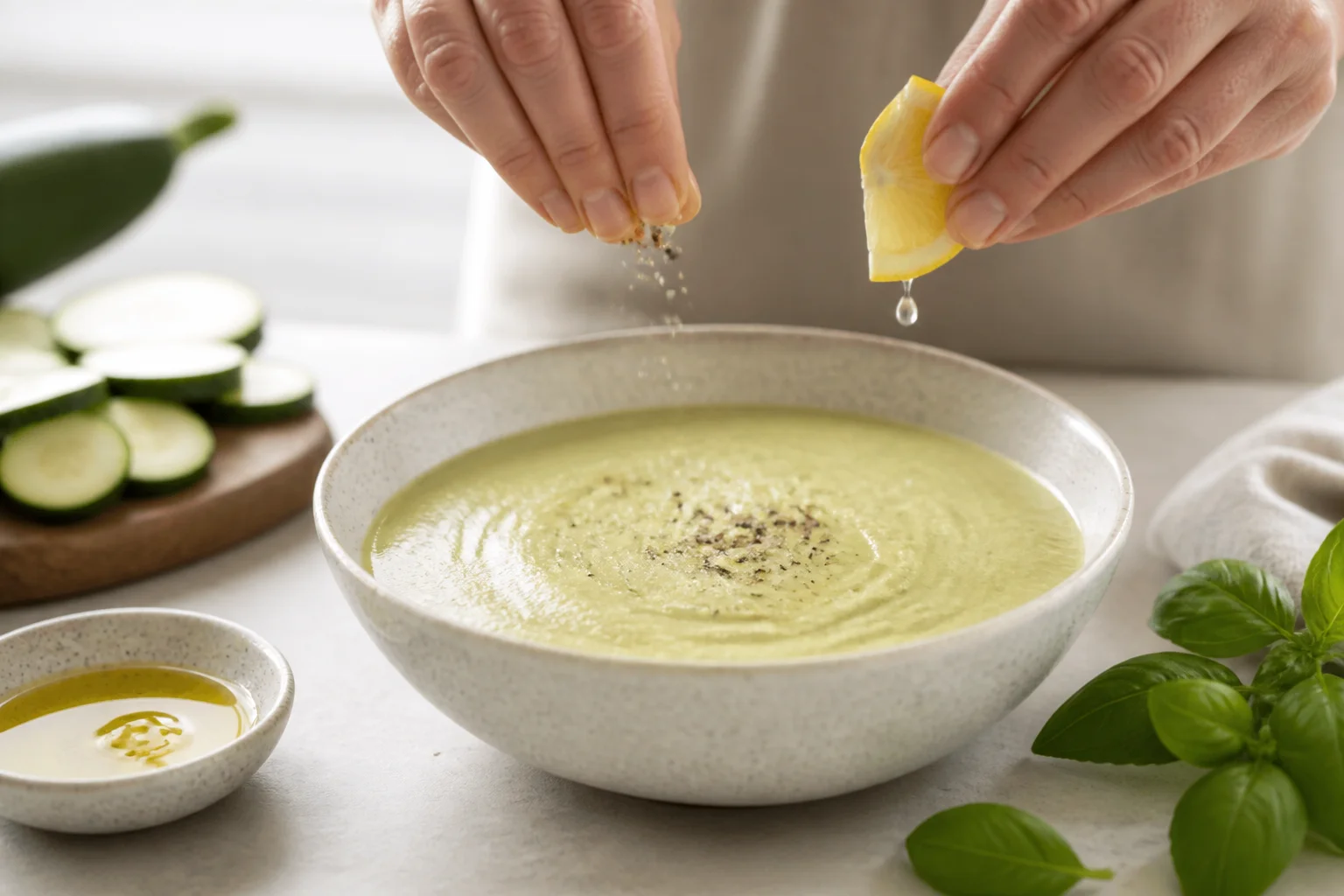 Étape 3 : Cuire les courgettes dans le bouillon — Velouté courgettes & basilic vegan