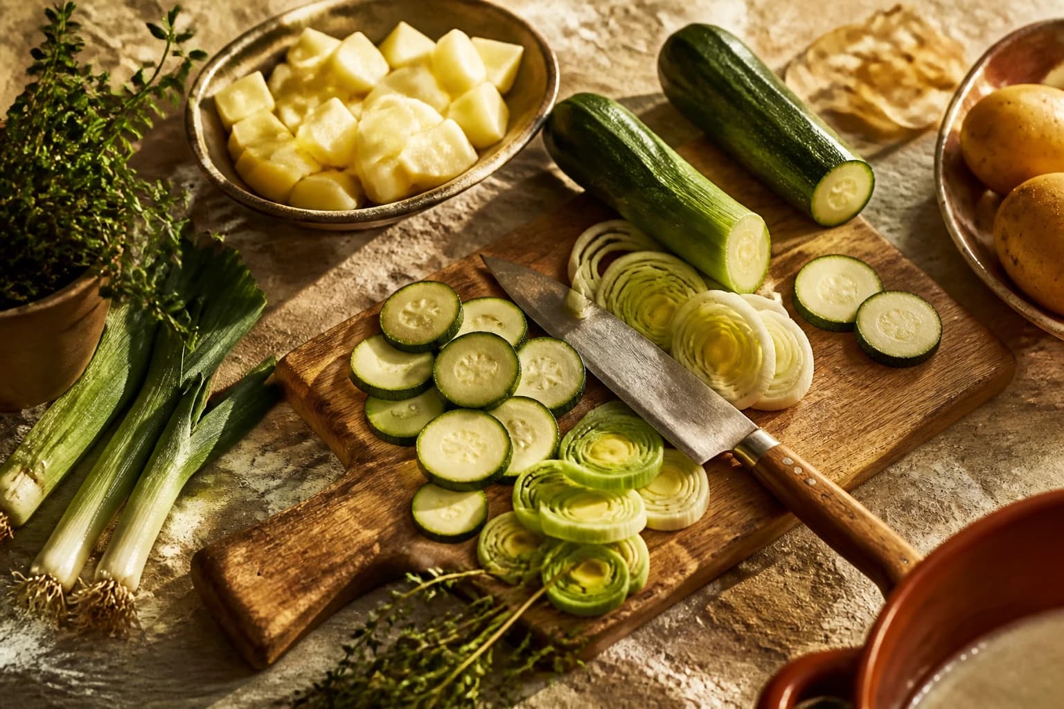 Etape 2 : Faire suer les légumes — Vichyssoise courgette & poireau