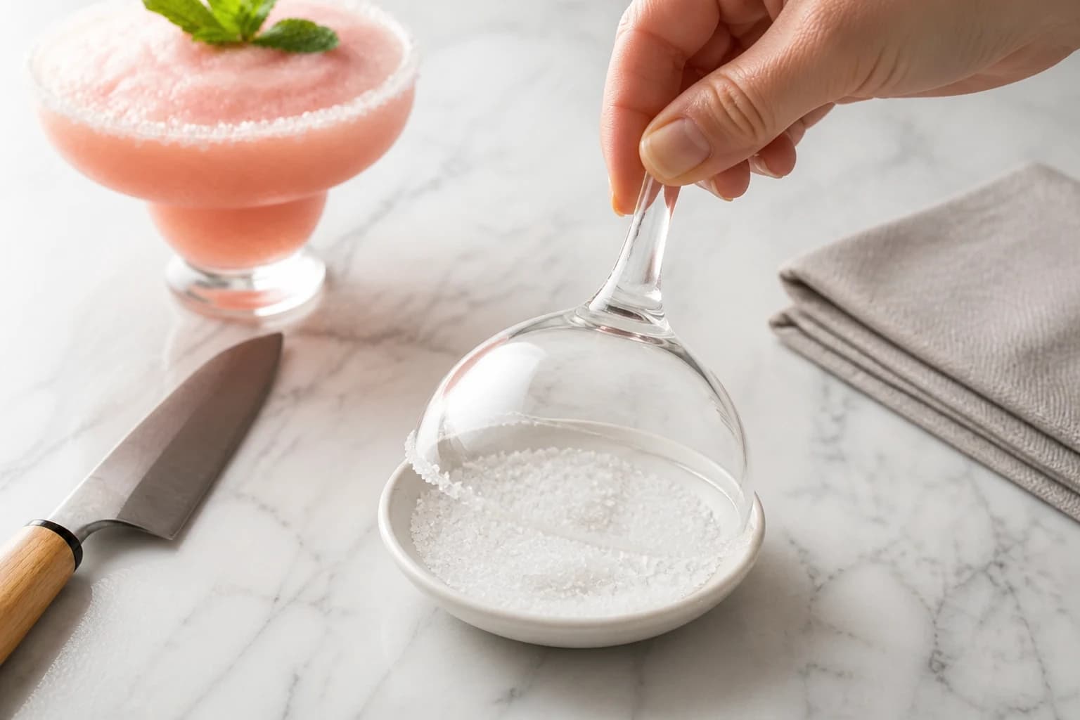 Etape 1 : Préparer le rim de sel — Virgin margarita pastèque au rim de sel