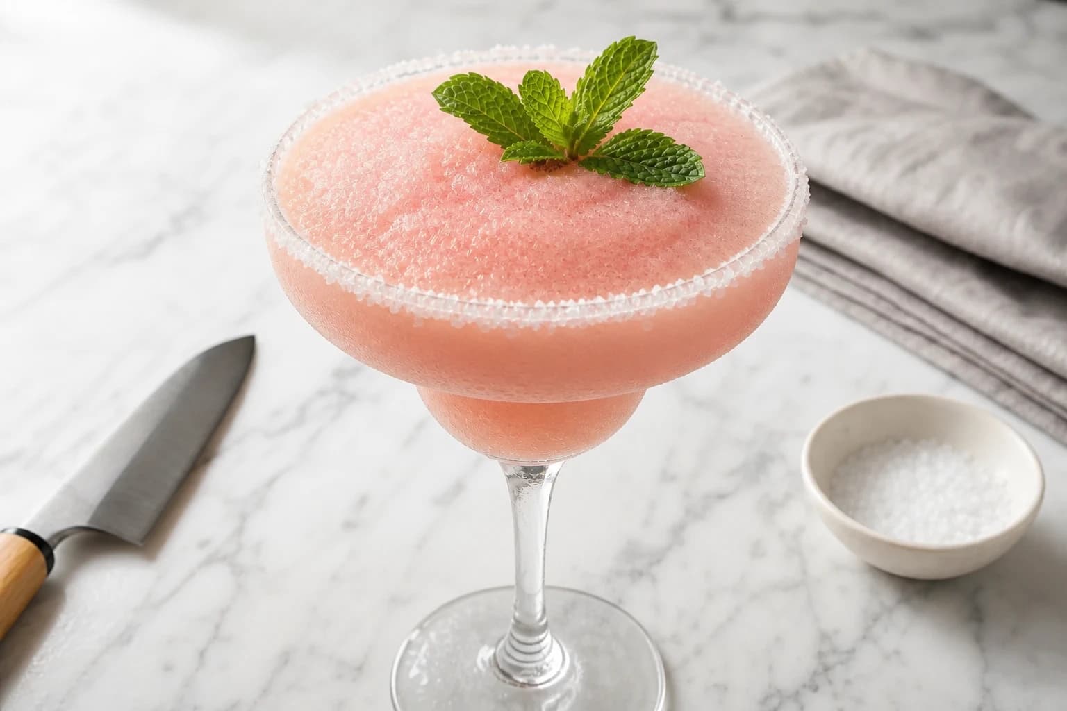 Etape 4 : Ajouter les glaçons et mixer à nouveau — Virgin margarita pastèque au rim de sel