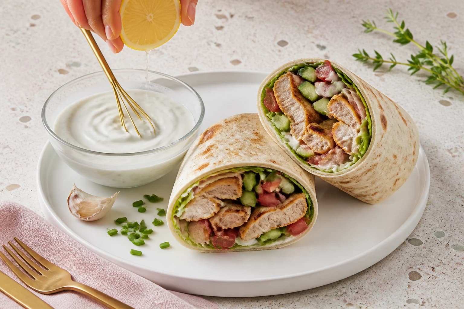 Etape 2 : Monter la sauce au yaourt citronnée — Wrap léger poulet crudités, sauce yaourt