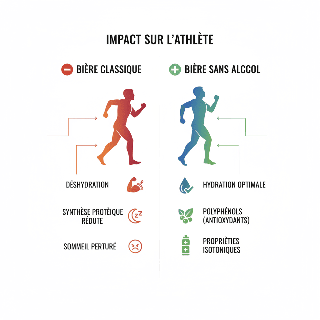 Comparatif visuel des effets de la bière alcoolisée versus sans alcool sur le corps du sportif