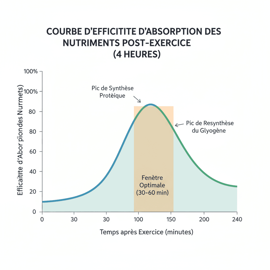 Courbe d'efficacité d'absorption des nutriments après l'effort sur 4 heures