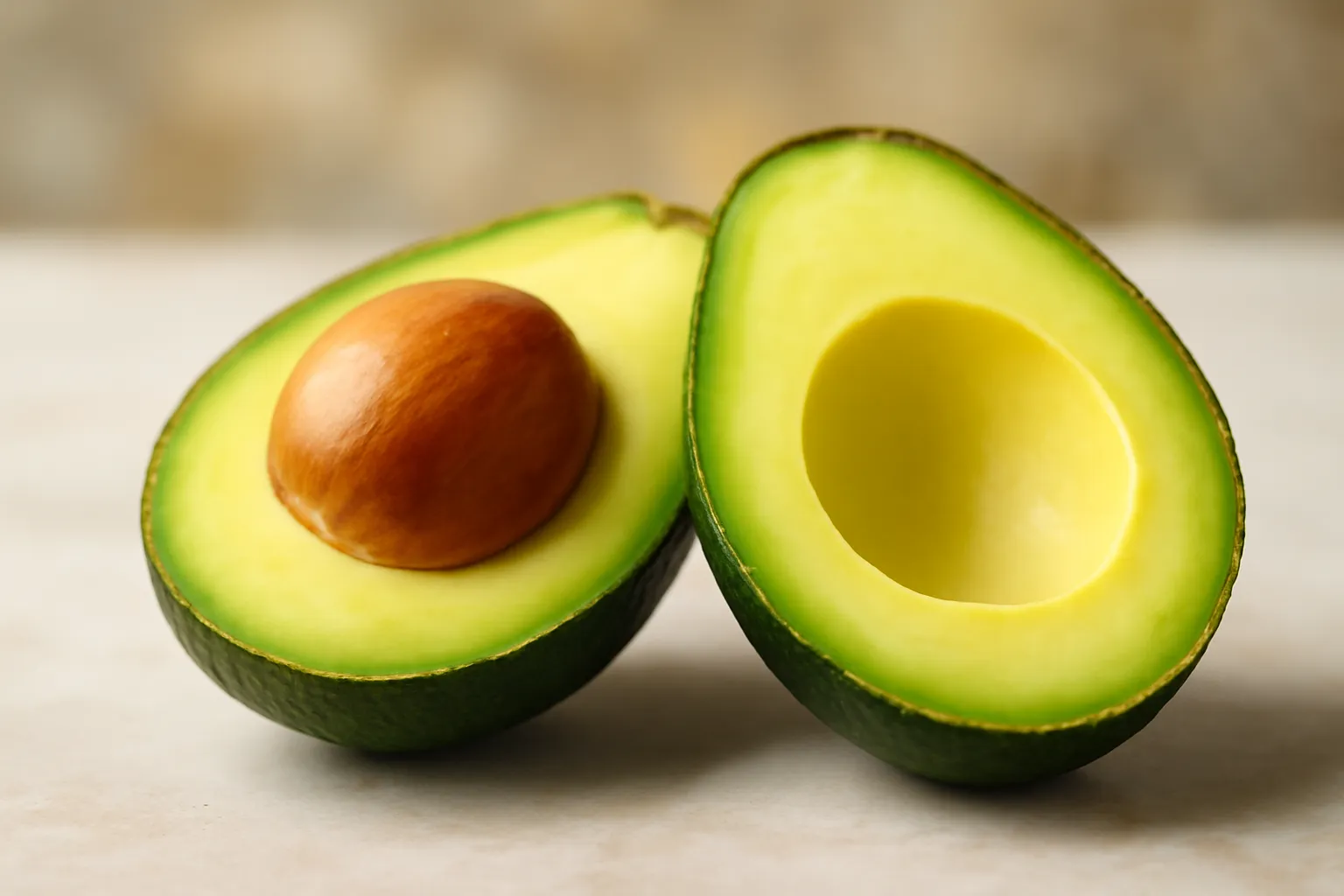Avocat coupé en deux exposant le noyau, bons gras mono-insaturés