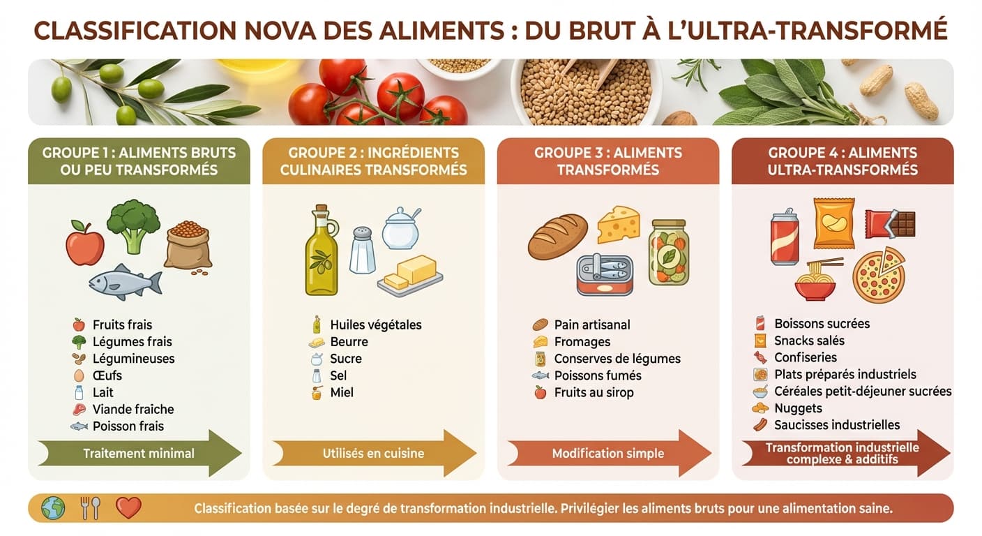 Classification NOVA des aliments, du brut à l'ultra-transformé
