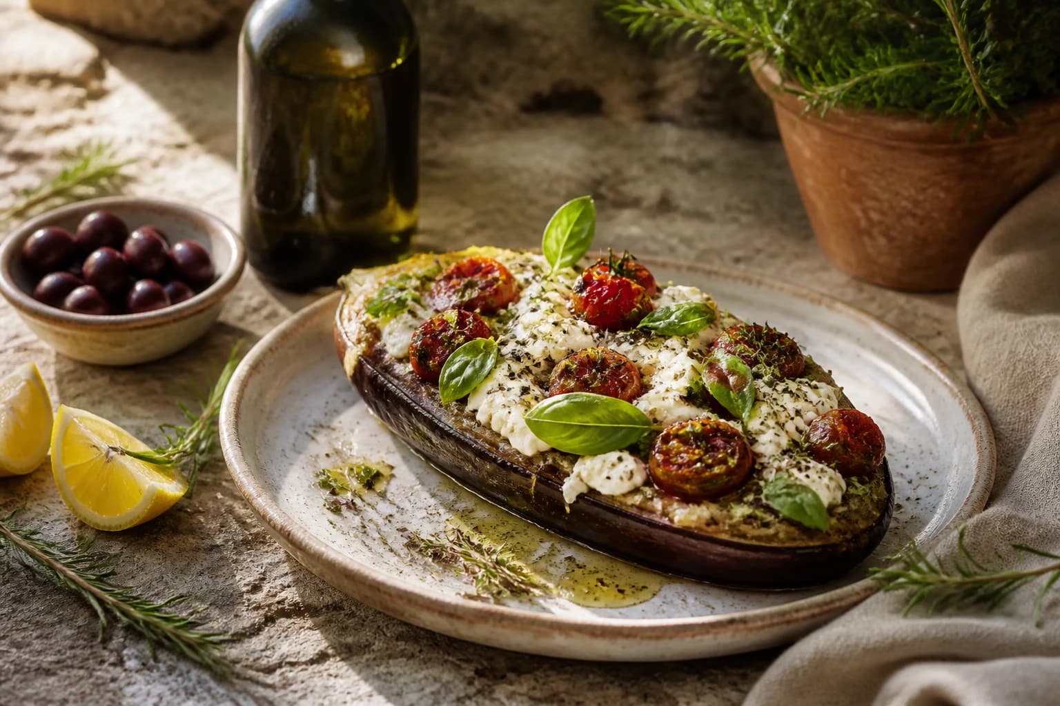 Etape 4 : Gratiner et servir — Aubergine grillée à la feta