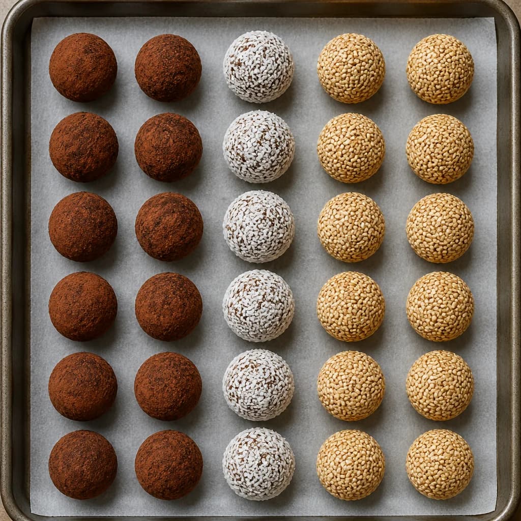 Étape 4 : Enrober et réfrigérer — Bouchées énergie dattes & cacao