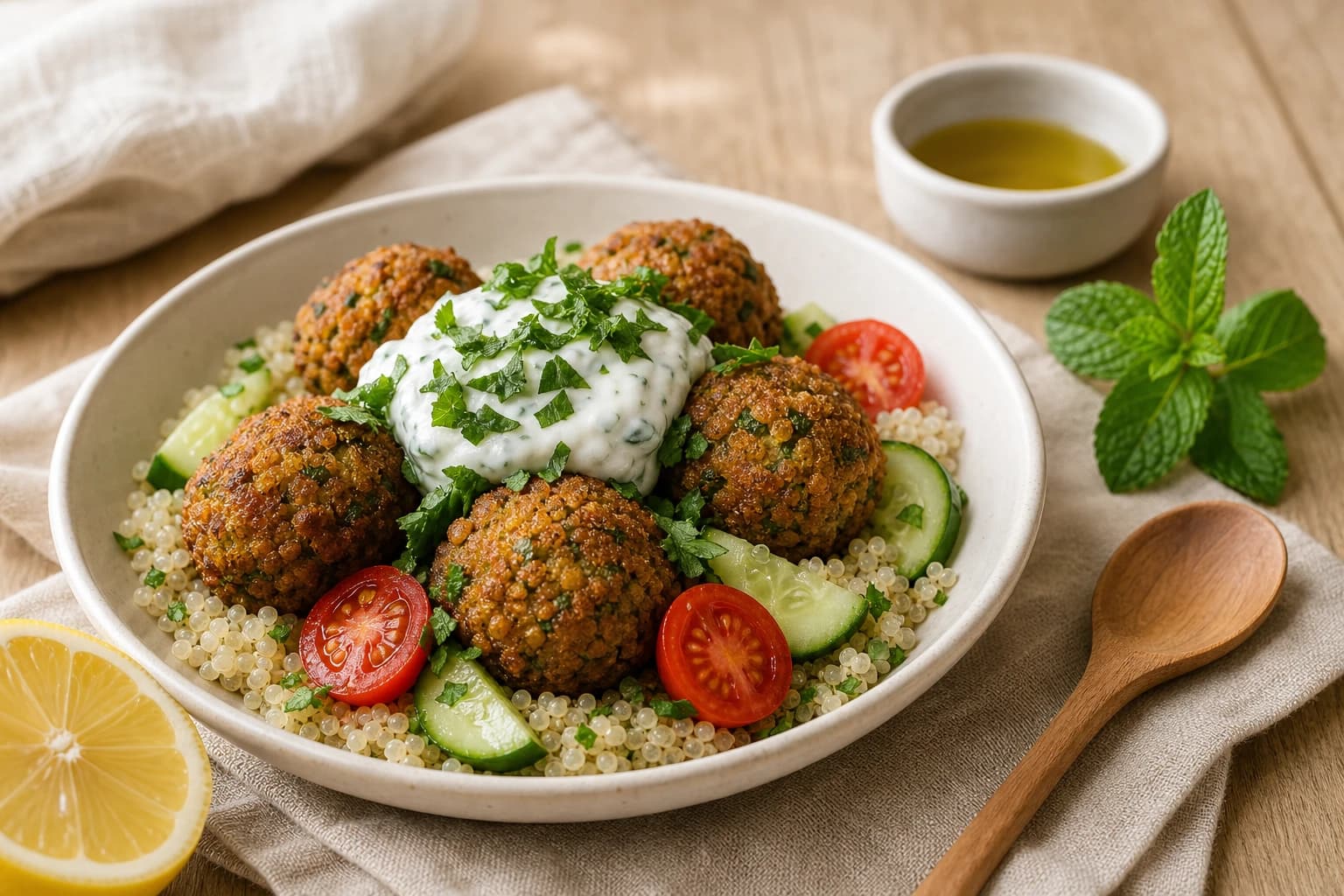 Bowl falafel, quinoa & tzatziki