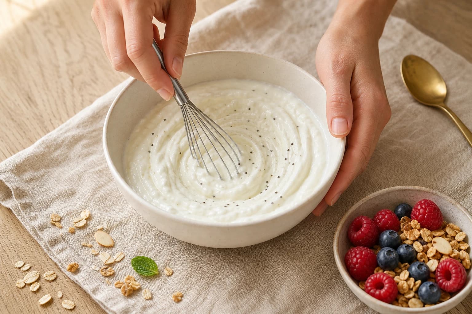Etape 1 : Préparer le skyr crémeux — Bowl skyr, fruits rouges & granola