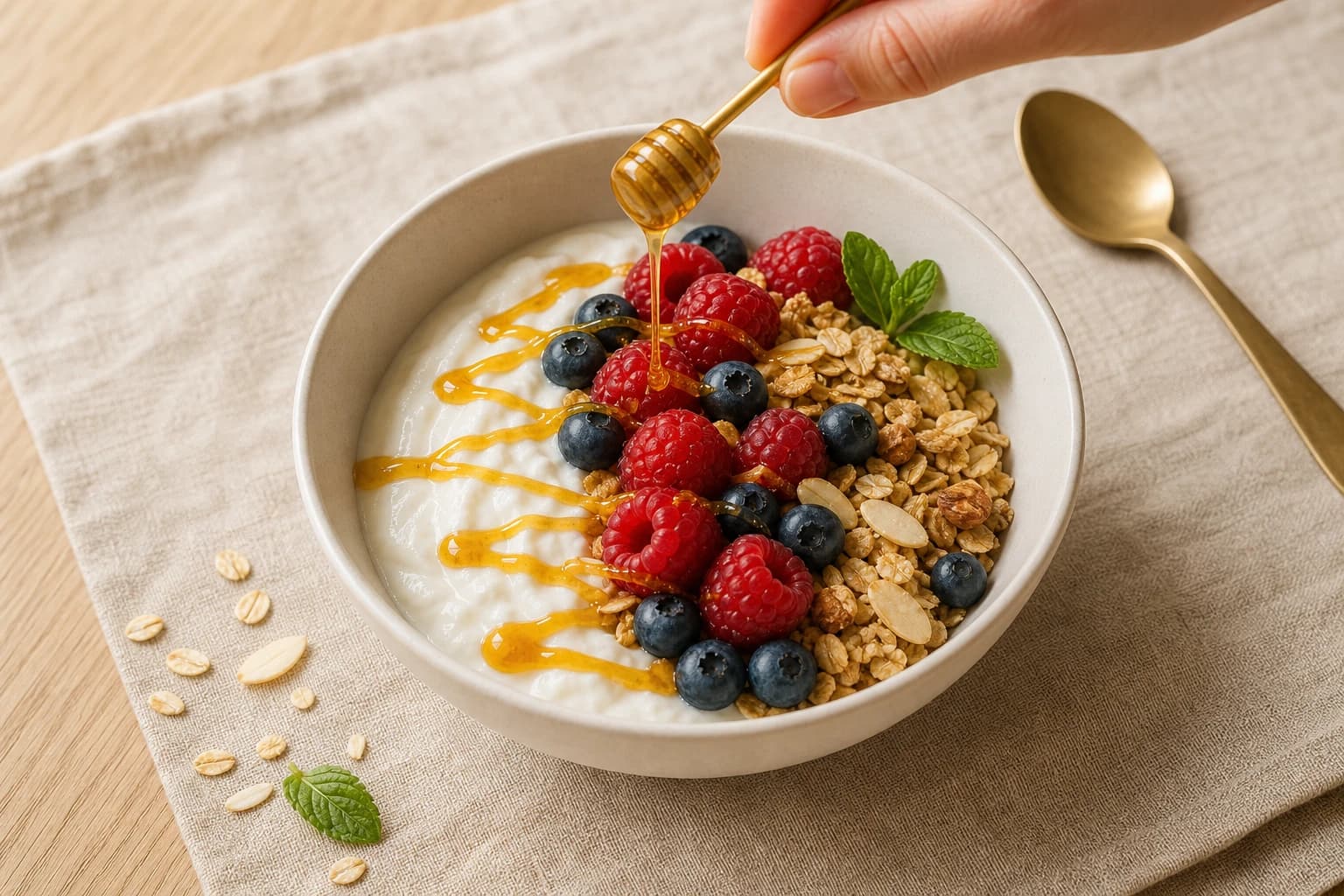 Etape 4 : Finition et service — Bowl skyr, fruits rouges & granola