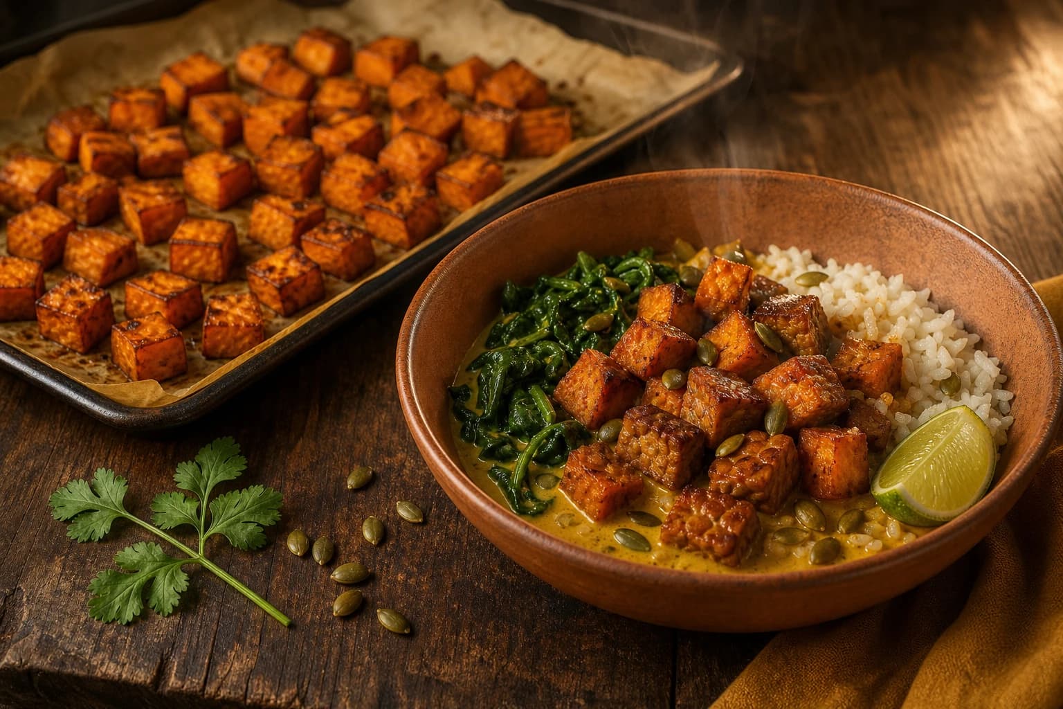 Etape 1 : Rôtir la patate douce — Bowl tempeh curry & patate douce