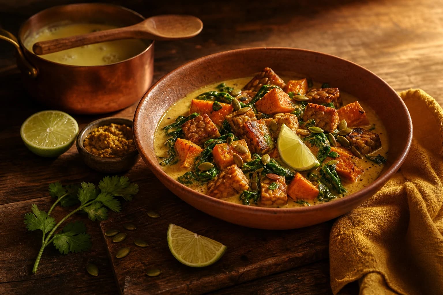 Etape 3 : Cuire le riz et préparer la sauce coco — Bowl tempeh curry & patate douce
