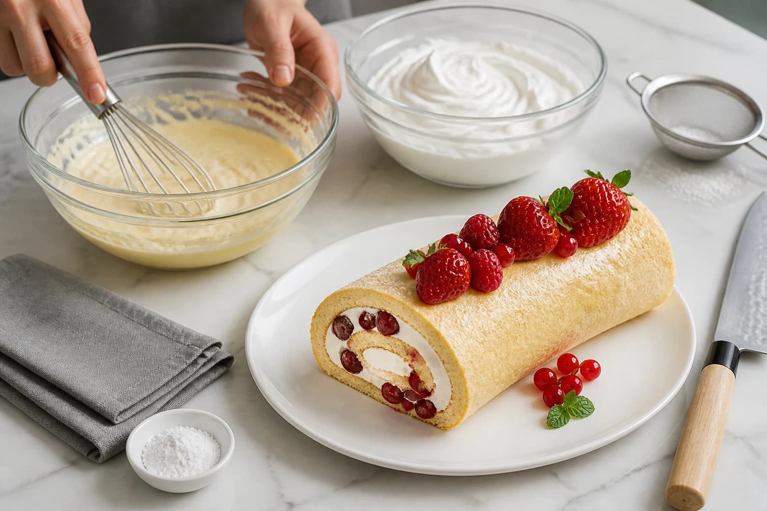 Etape 1 : Préparer l'appareil à génoise — Bûche fromage blanc fruits rouges sans sucre
